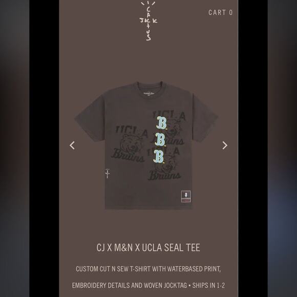 Cactus Jack Travis Scott x Mitchell & Ness UCLA Seal Tee New without Tag - Picture 3 of 8